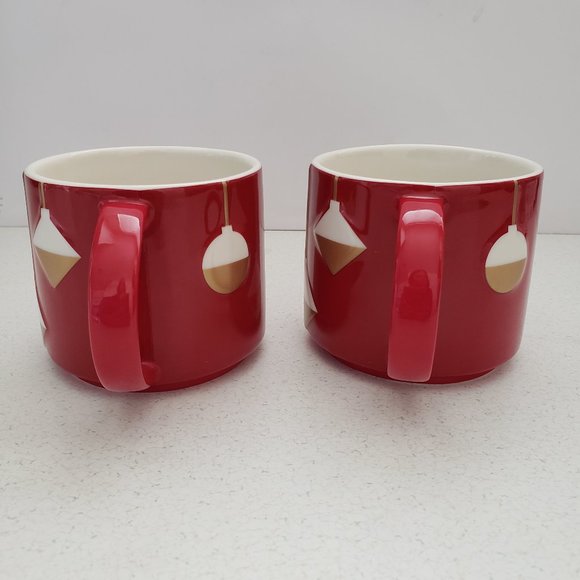 STARBUCKS 2012Holiday Ornaments Red Ceramic Mugs 14 Oz Set of 2 - Picture 4 of 12